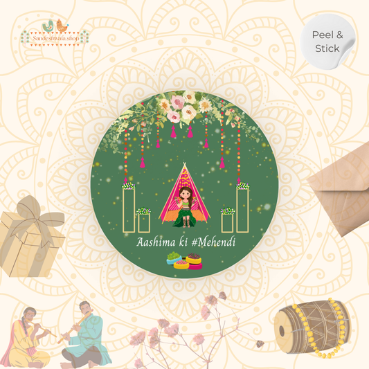Green Mehendi Ceremony Wedding Sticker