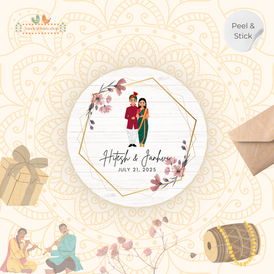 Rustic Floral Marathi Theme  Wedding Sticker