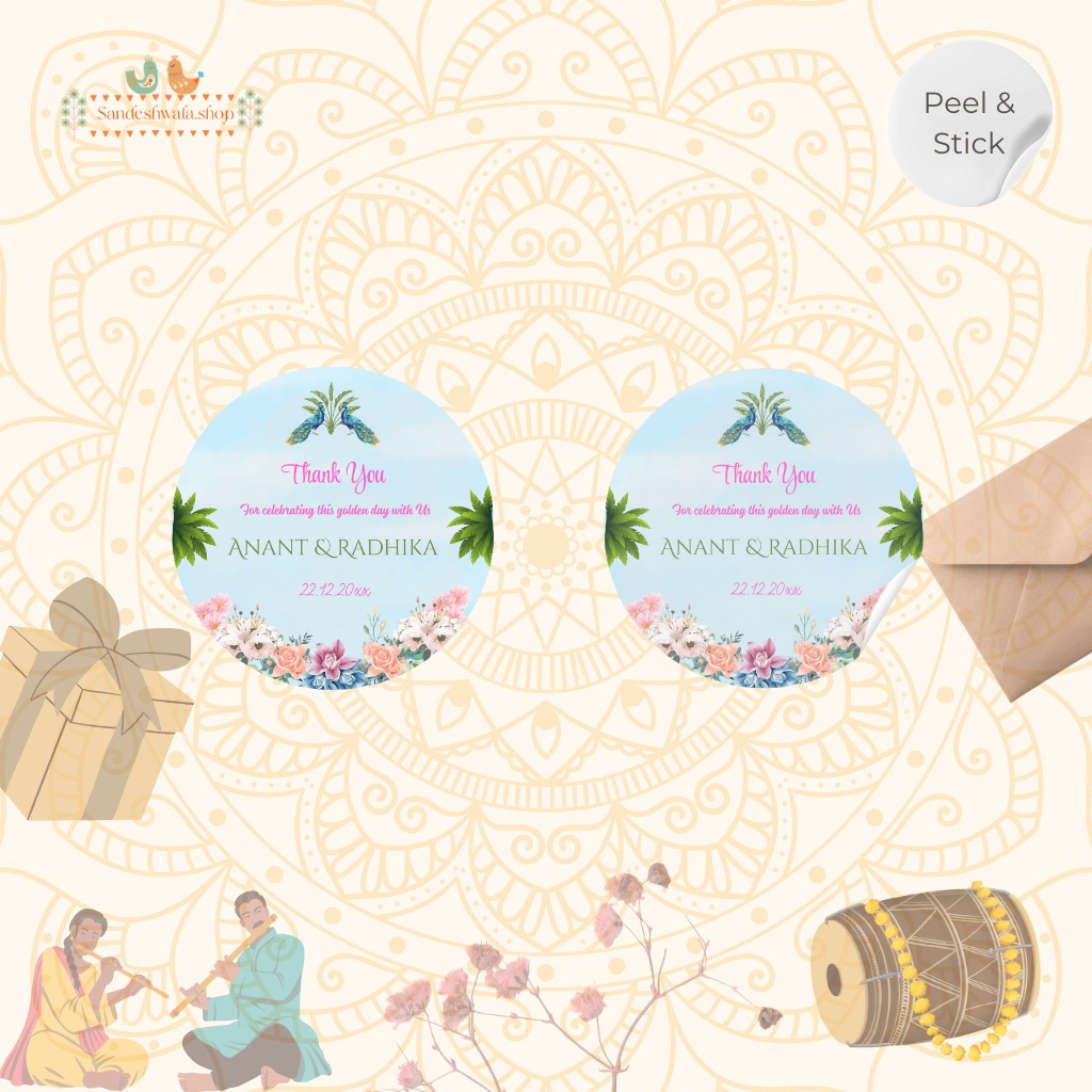 Tropical Peacock Wedding Sticker