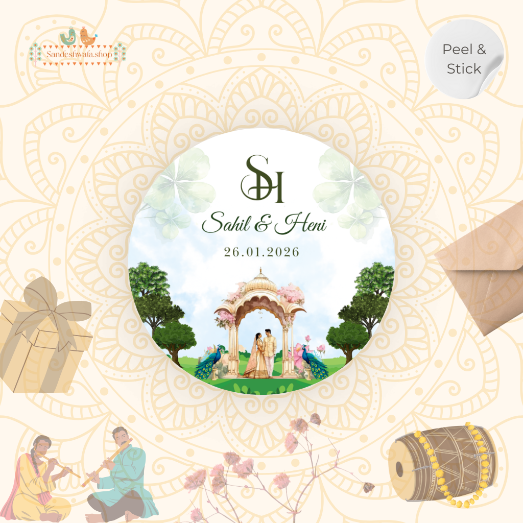 Royal Mandap Peacock Wedding Sticker