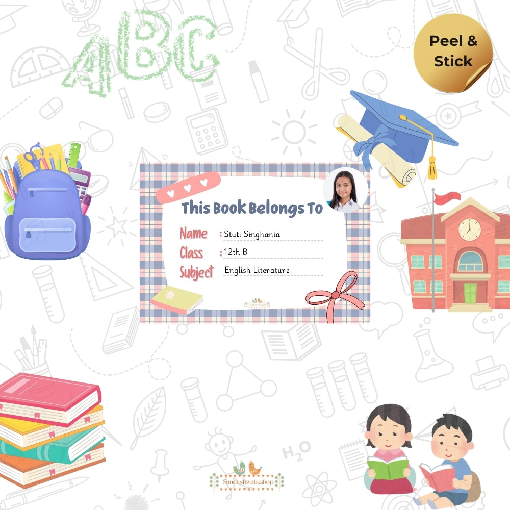 Plaid Heart School Name Sticker