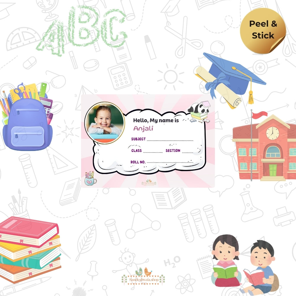 Cute Panda School Name Sticker