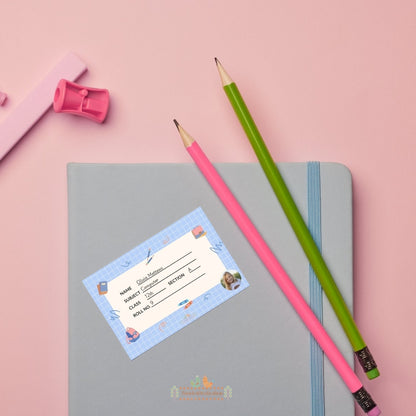 Classy Blue Grid School Name Sticker