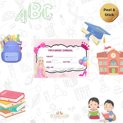 Pink Glam School Name Sticker