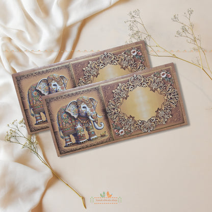 Decorative card with elephant design on a soft beige background