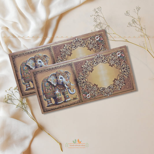 Decorative card with elephant design on a soft beige background