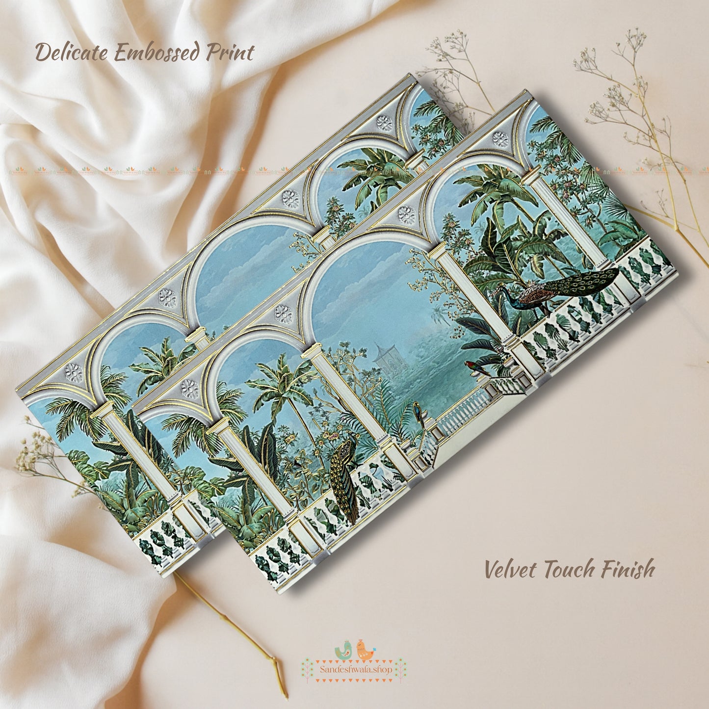 Peacock Garden Velvet Touch Shagun Envelope - Luxe Collection