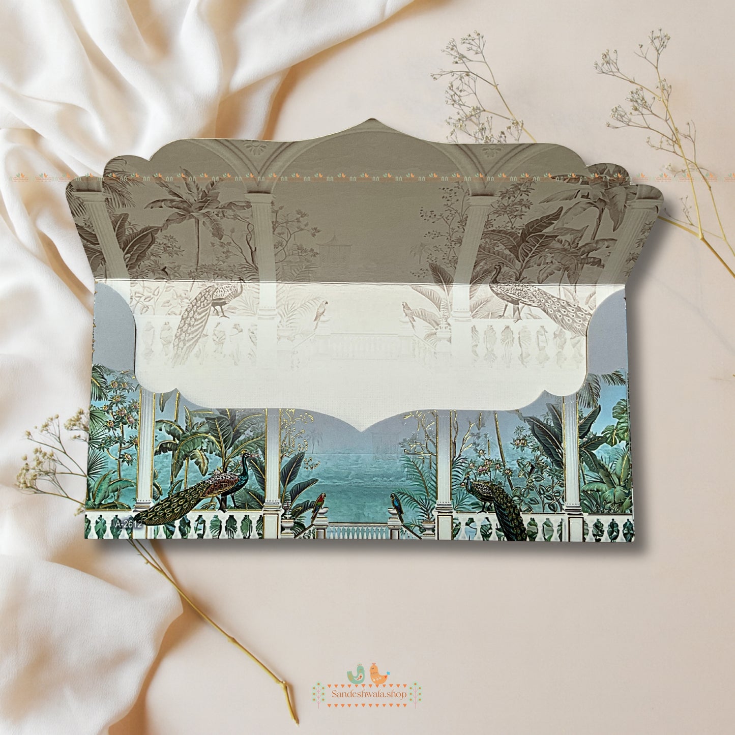 Peacock Garden Velvet Touch Shagun Envelope - Luxe Collection