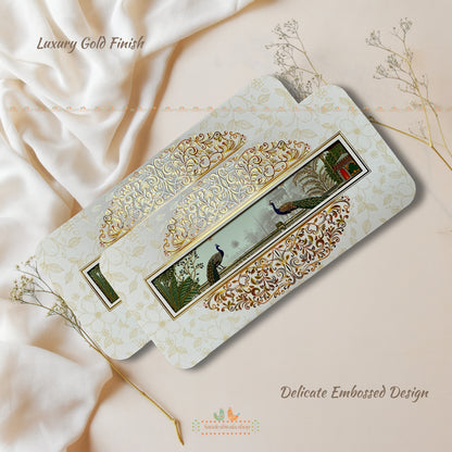 Ivory Peacock Gold Embossed Shagun Envelope - Prestige Collection