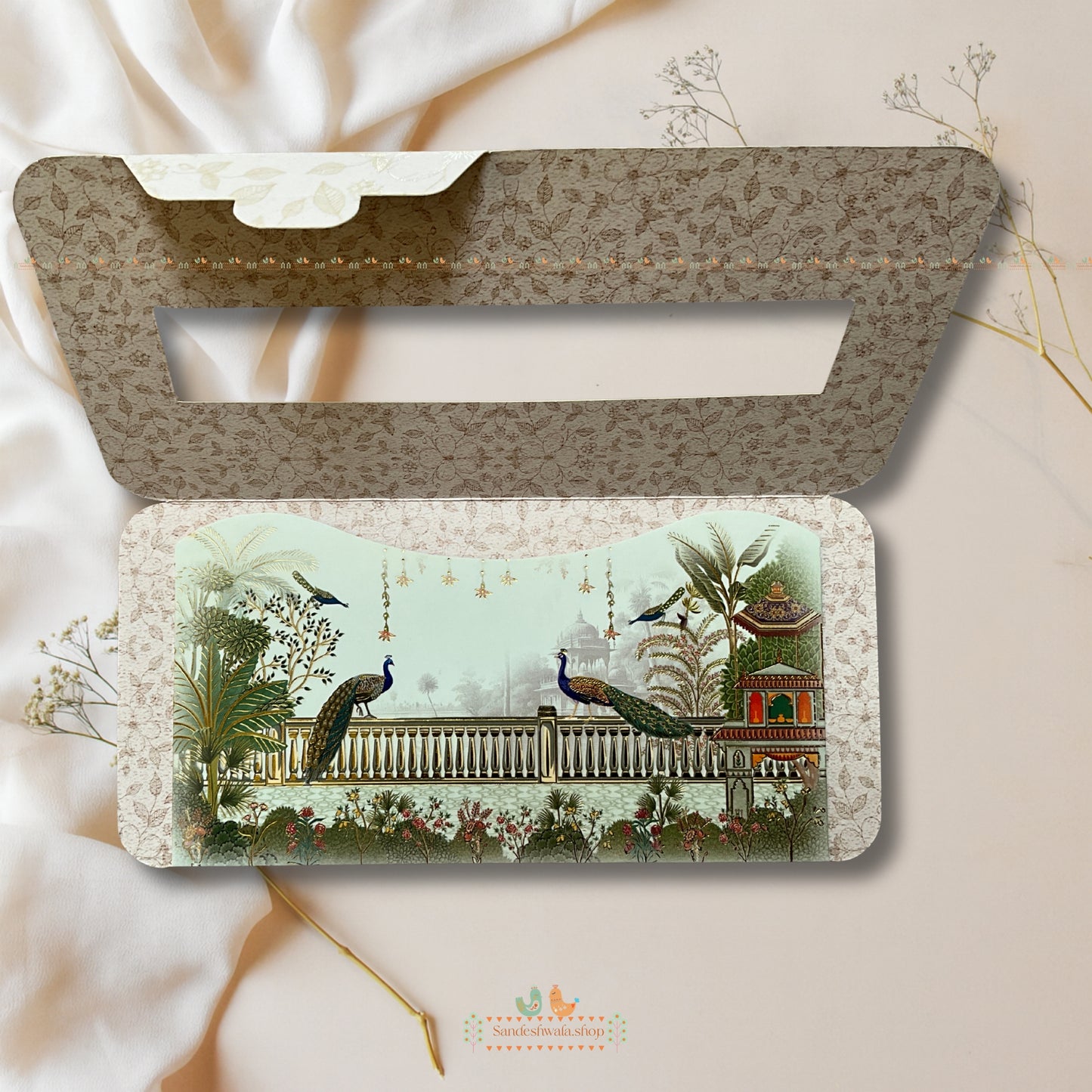Ivory Peacock Gold Embossed Shagun Envelope - Prestige Collection