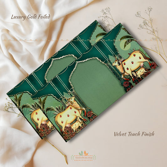 Green Sacred Cow Velvet Touch Shagun Envelope - Luxe Collection