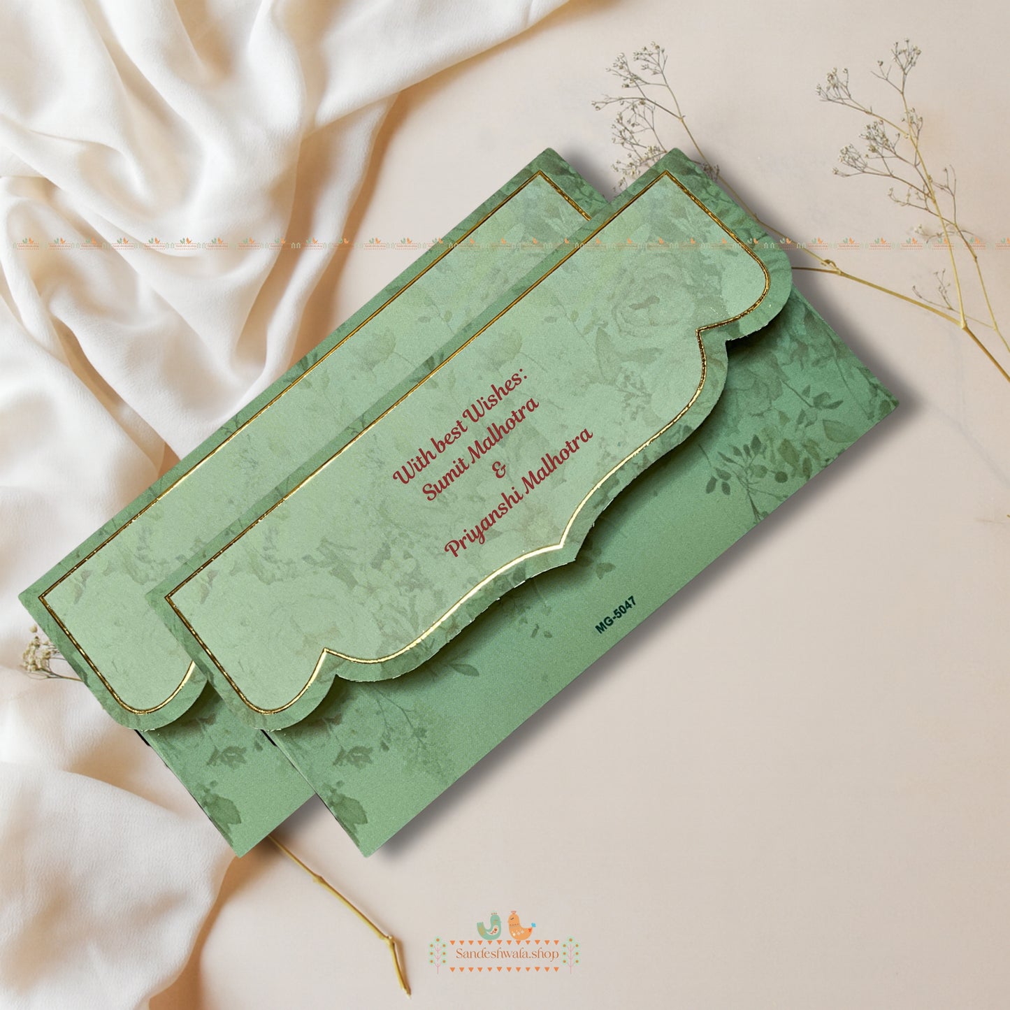 Green Sacred Cow Velvet Touch Shagun Envelope - Luxe Collection
