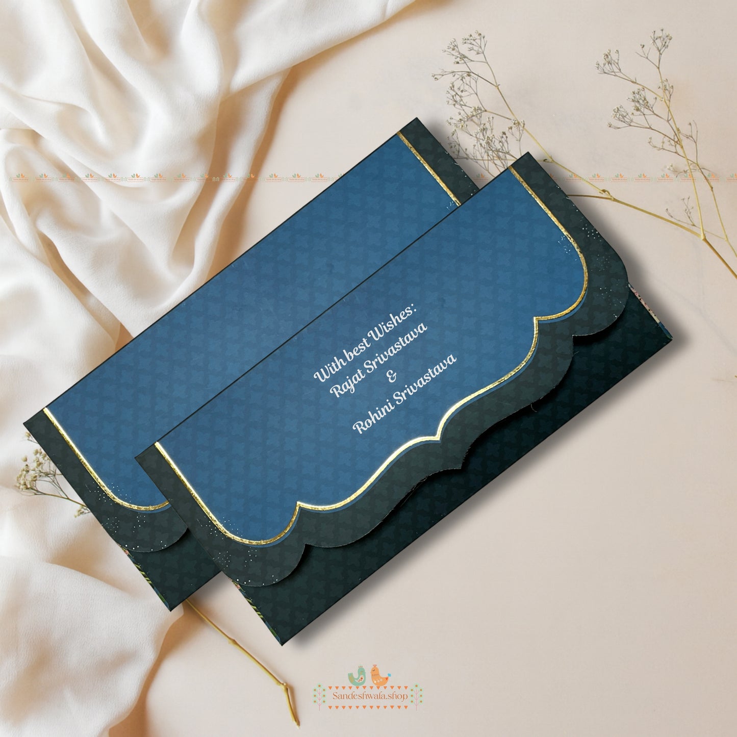 Royal Garden Luxury Gold Foil Shagun Envelope - Prestige Collection