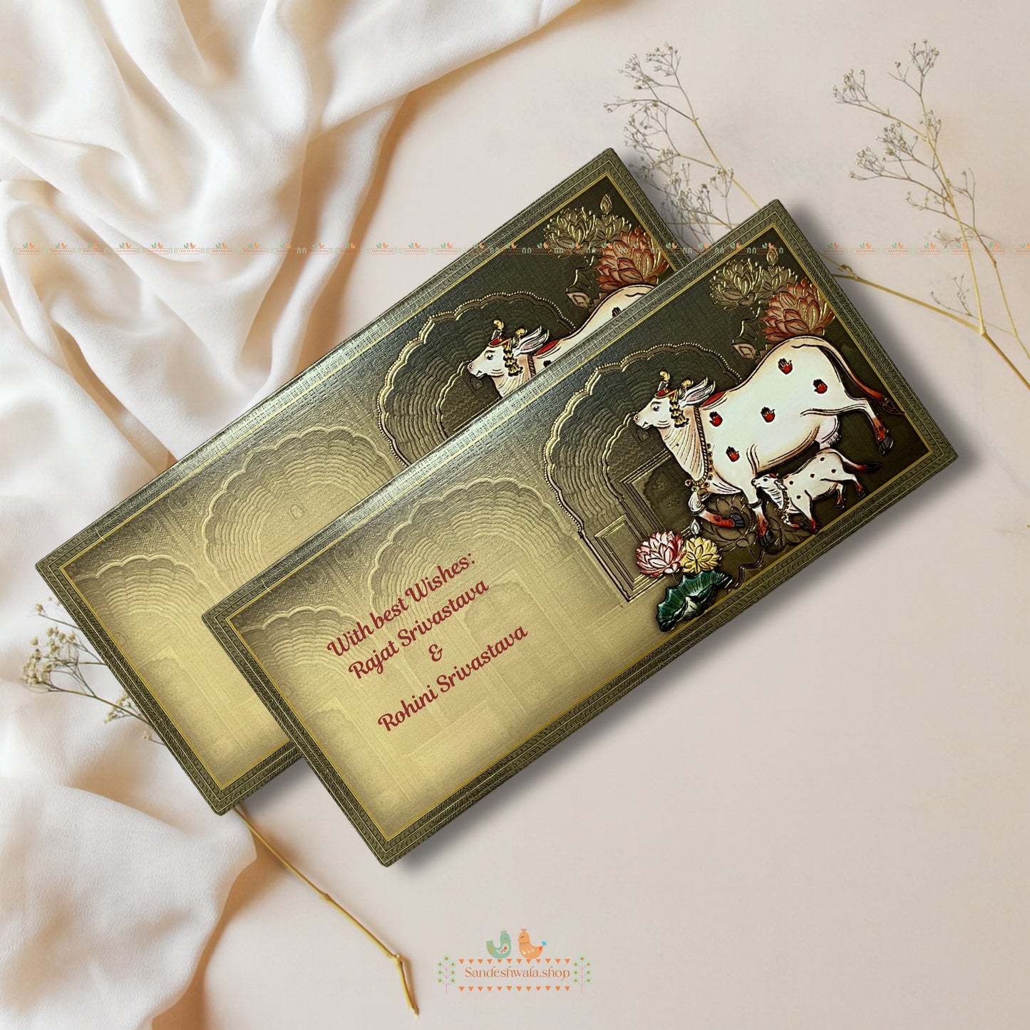 Temple Cow Theme Shagun Envelope - Essential Collection