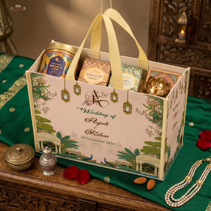Peacock Garden Mughal theme wedding gift bag for hampers and sweets