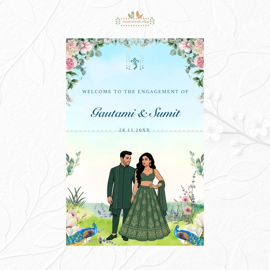 Pastel Blue Floral Peacock - Welcome Board