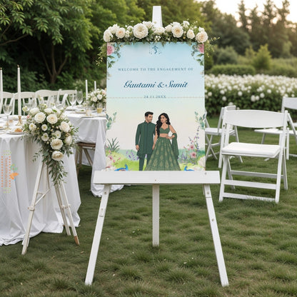 Pastel Blue Floral Peacock - Welcome Board