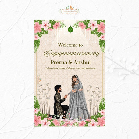 Engagement Ceremony with Couple Illustration - Welcome Board