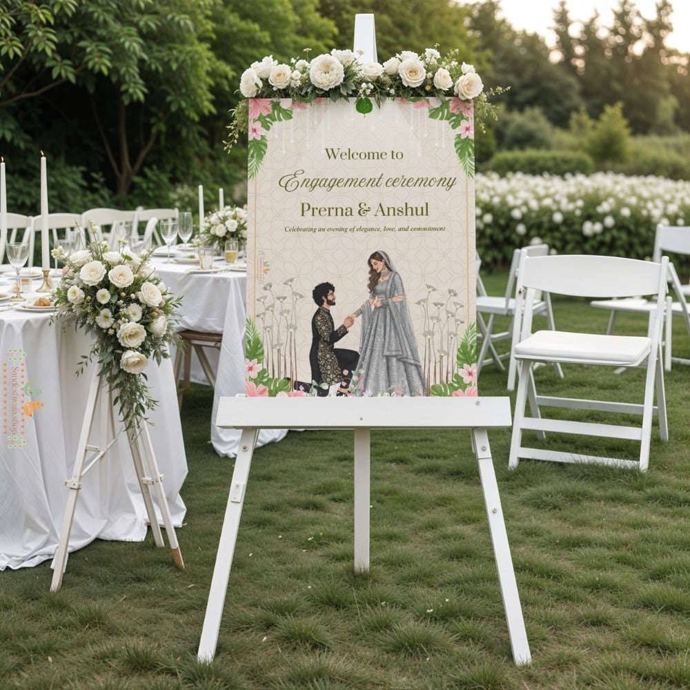 Engagement Ceremony with Couple Illustration - Welcome Board