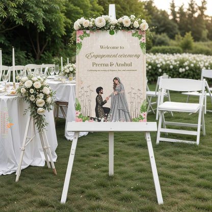 Engagement Ceremony with Couple Illustration - Welcome Board