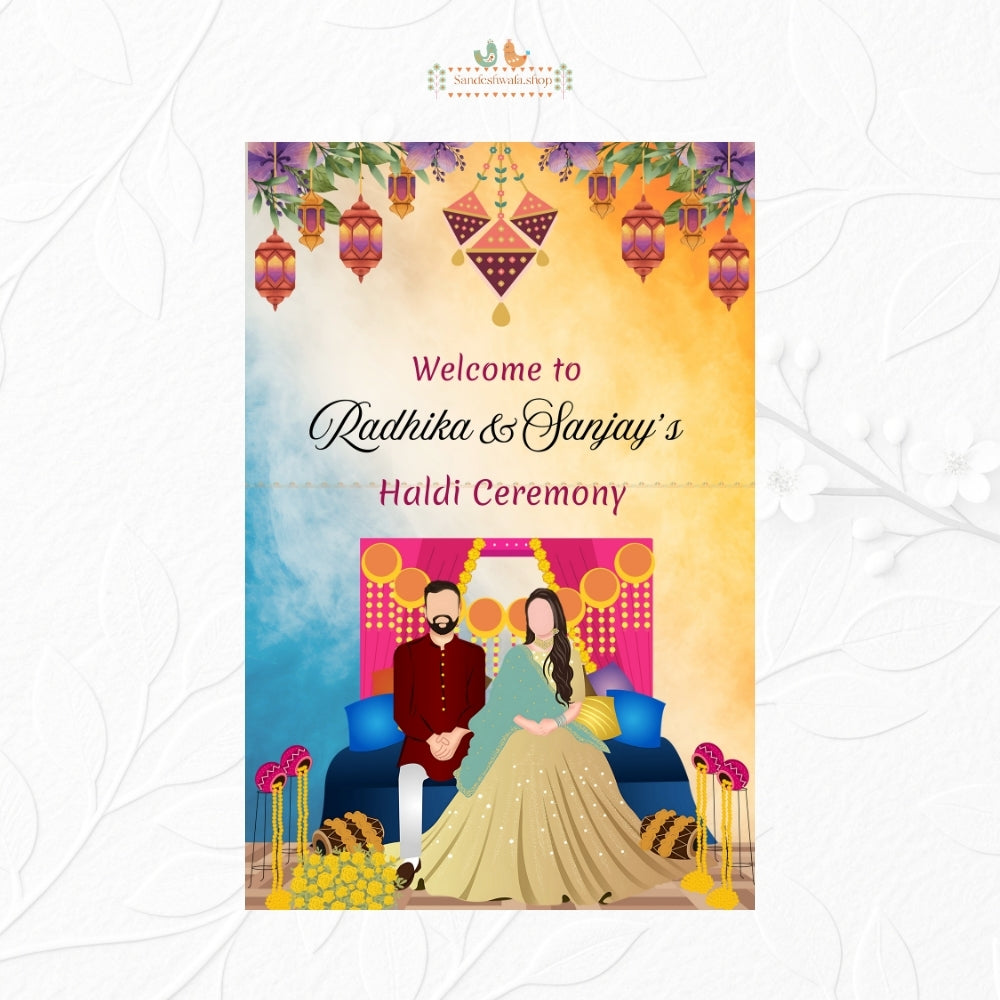 Royal Sofa Couple Haldi - Welcome Board