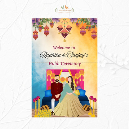 Royal Sofa Couple Haldi - Welcome Board