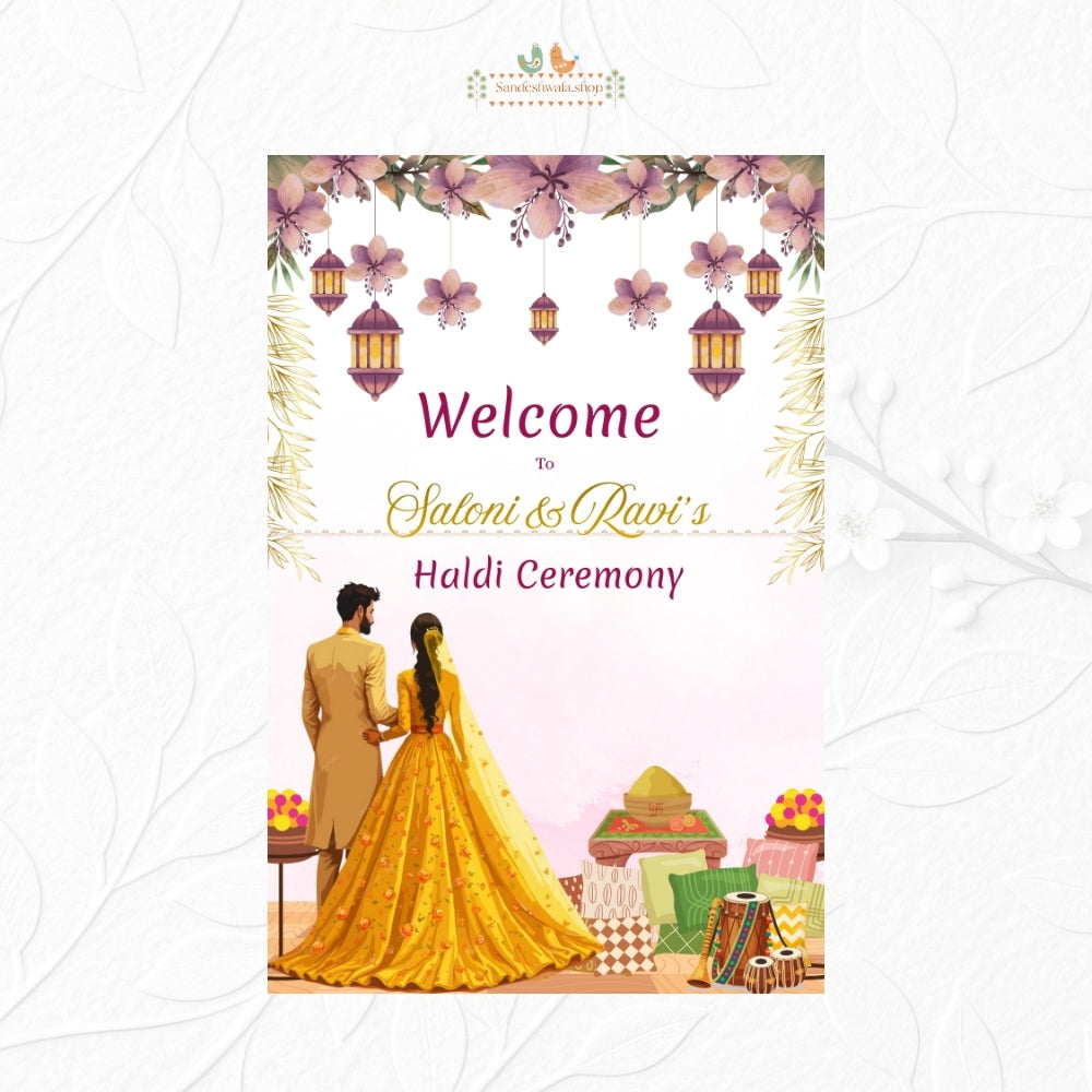 Elegant Pink & Gold Haldi - Welcome Board