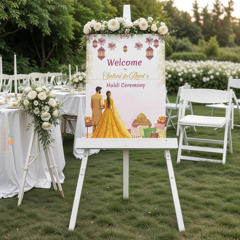 Elegant Pink & Gold Haldi - Welcome Board