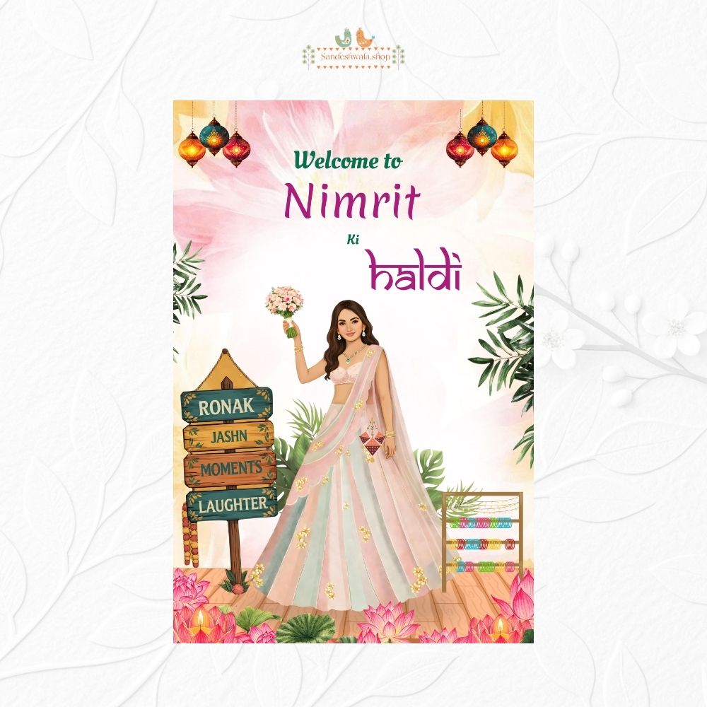 Haldi Ceremony Bride Illustration - Welcome Board