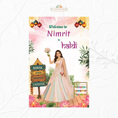Haldi Ceremony Bride Illustration - Welcome Board