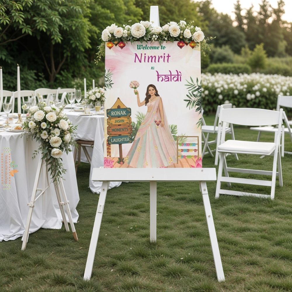 Haldi Ceremony Bride Illustration - Welcome Board