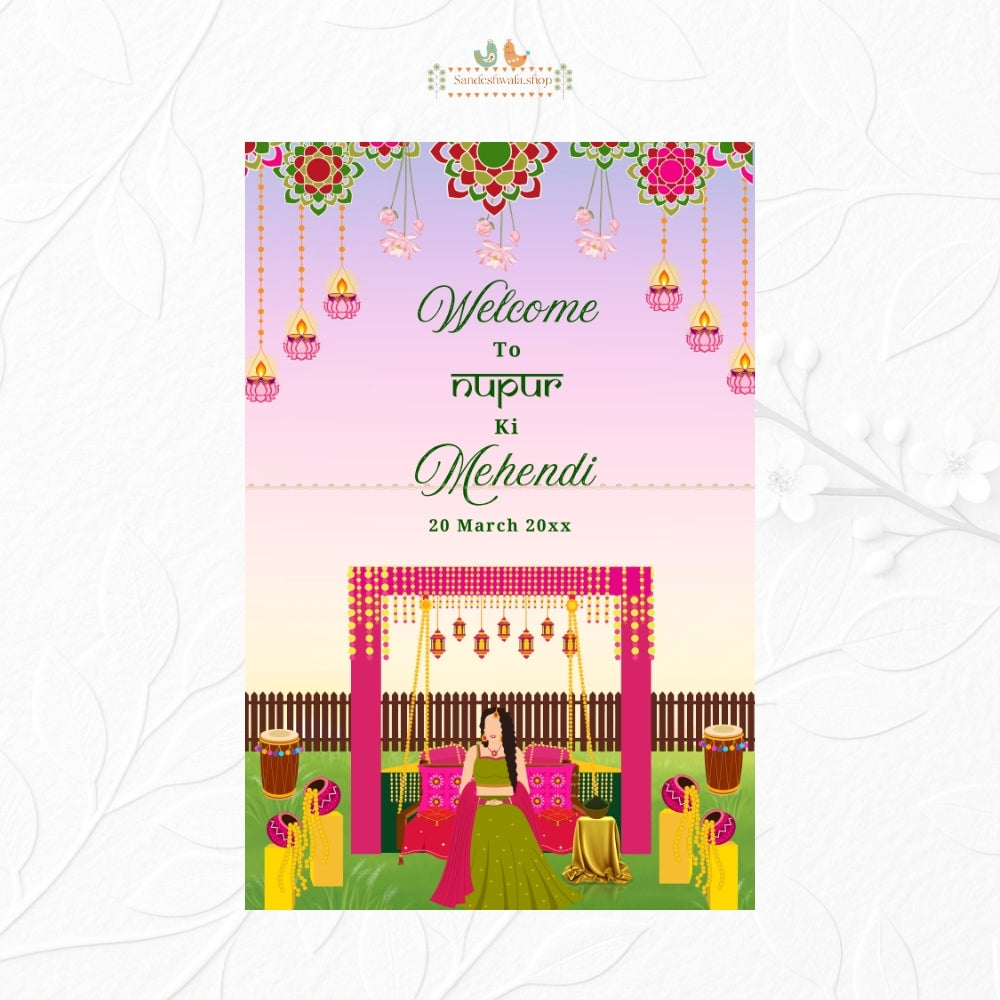 Traditional Pink Mehendi - Welcome Board