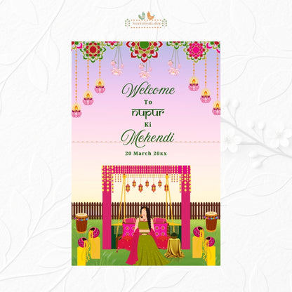 Traditional Pink Mehendi - Welcome Board