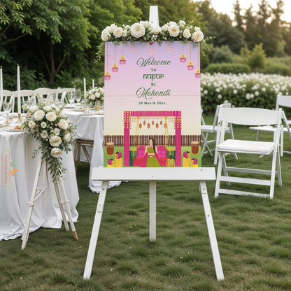 Traditional Pink Mehendi - Welcome Board