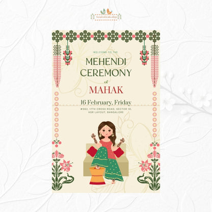 Pink Floral Arch Mehendi - Welcome Board