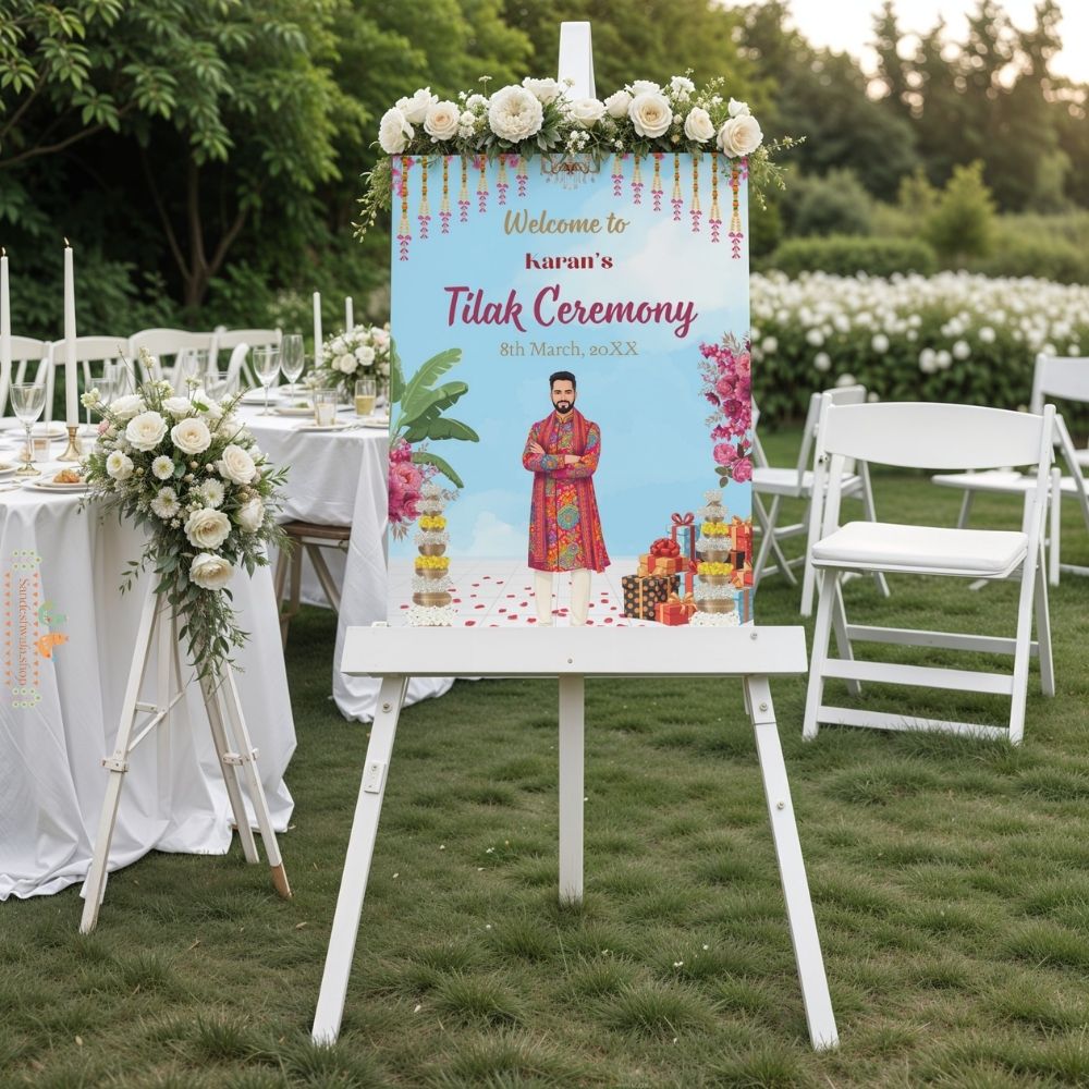 Tilak Ceremony with Groom Illustration - Welcome Board